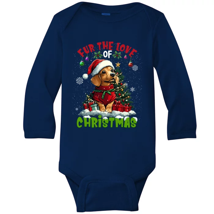 Dachshund Christmas Tree Lights Decorations Dog Lover Xmas Baby Long Sleeve Bodysuit