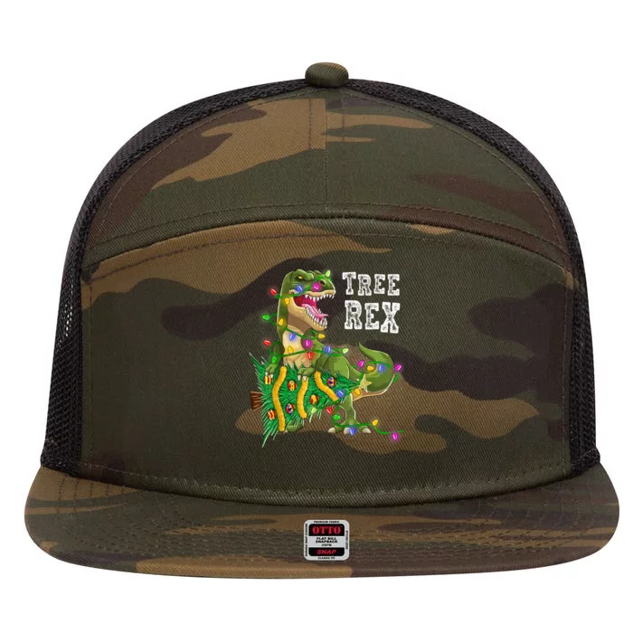 Dinosaur Christmas Tree Rex Family Matching Funny Gift 7 Panel Mesh Trucker Snapback Hat