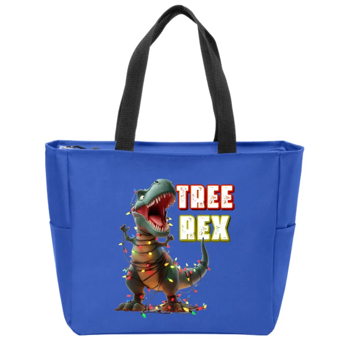 Dinosaur Christmas Tree Rex Xmas Lights Gift Zip Tote Bag