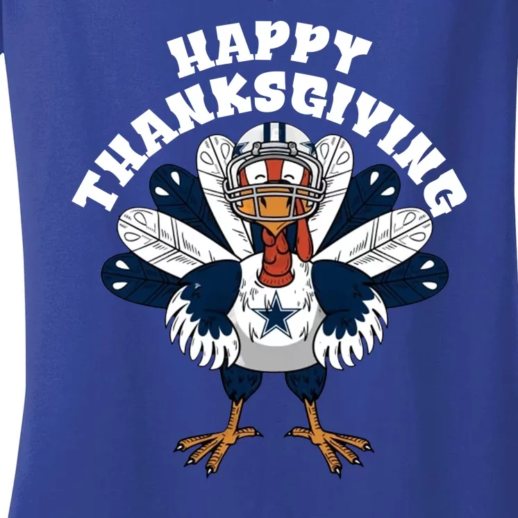 Dallas Cowboys Turkey Happy Thanksgiving Women's V-Neck T-Shirt