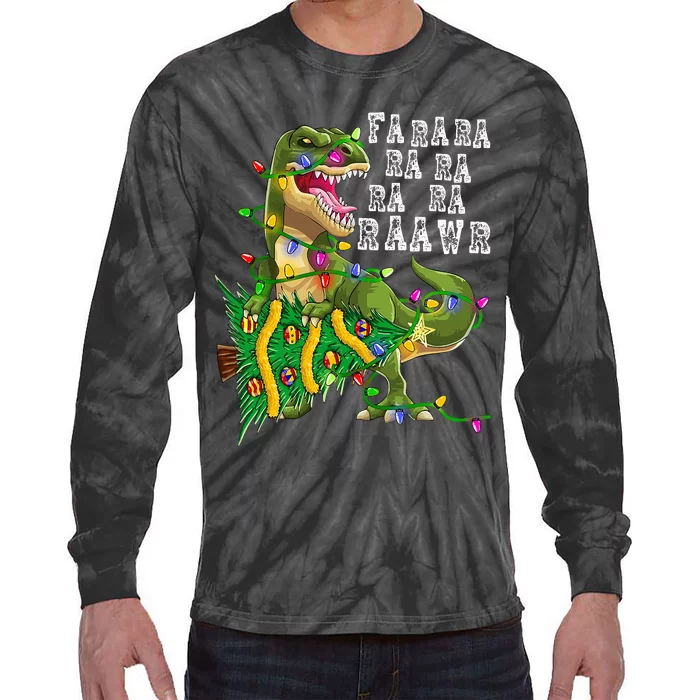 Dinosaur Christmas Tree Rex Xmas Gifts Tie-Dye Long Sleeve Shirt