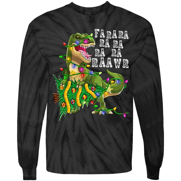 Dinosaur Christmas Tree Rex Xmas Gifts Tie-Dye Long Sleeve Shirt