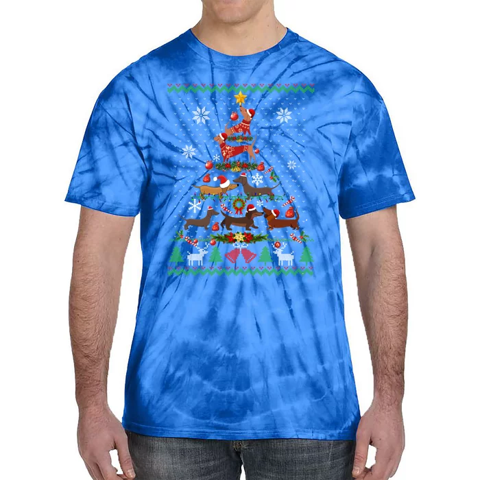 Dachshund Christmas Tree Ugly Sweater Doxie Santa Ornats Gift Tie-Dye T-Shirt