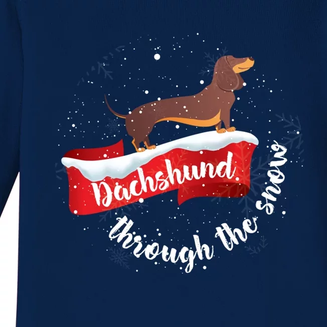 Dachshund Christmas Through The Snow Dog Lover Gift Funny Gift Baby Long Sleeve Bodysuit