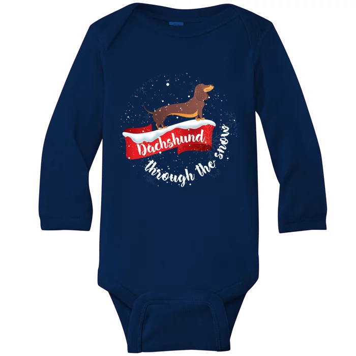 Dachshund Christmas Through The Snow Dog Lover Gift Funny Gift Baby Long Sleeve Bodysuit