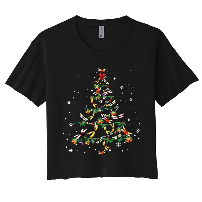 Dragonfly Christmas Tree Ornament Decor Xmas Women's Crop Top Tee