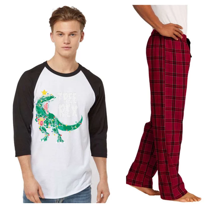 Dinosaur Christmas Tree Rex Pajamas Xmas Lights Raglan Sleeve Pajama Set