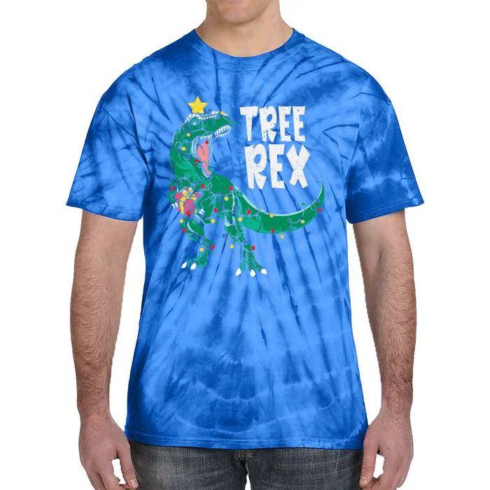 Dinosaur Christmas Tree Rex Pajamas Xmas Lights Tie-Dye T-Shirt