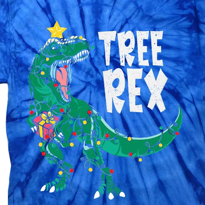 Dinosaur Christmas Tree Rex Pajamas Xmas Lights Tie-Dye T-Shirt