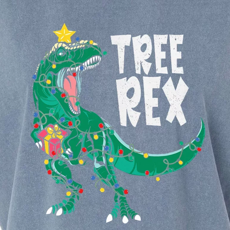 Dinosaur Christmas Tree Rex Pajamas Xmas Lights Garment-Dyed Women's Muscle Tee