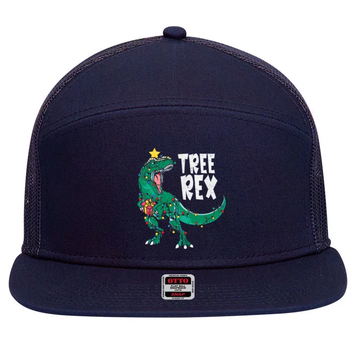 Dinosaur Christmas Tree Rex Pajamas Xmas Lights 7 Panel Mesh Trucker Snapback Hat