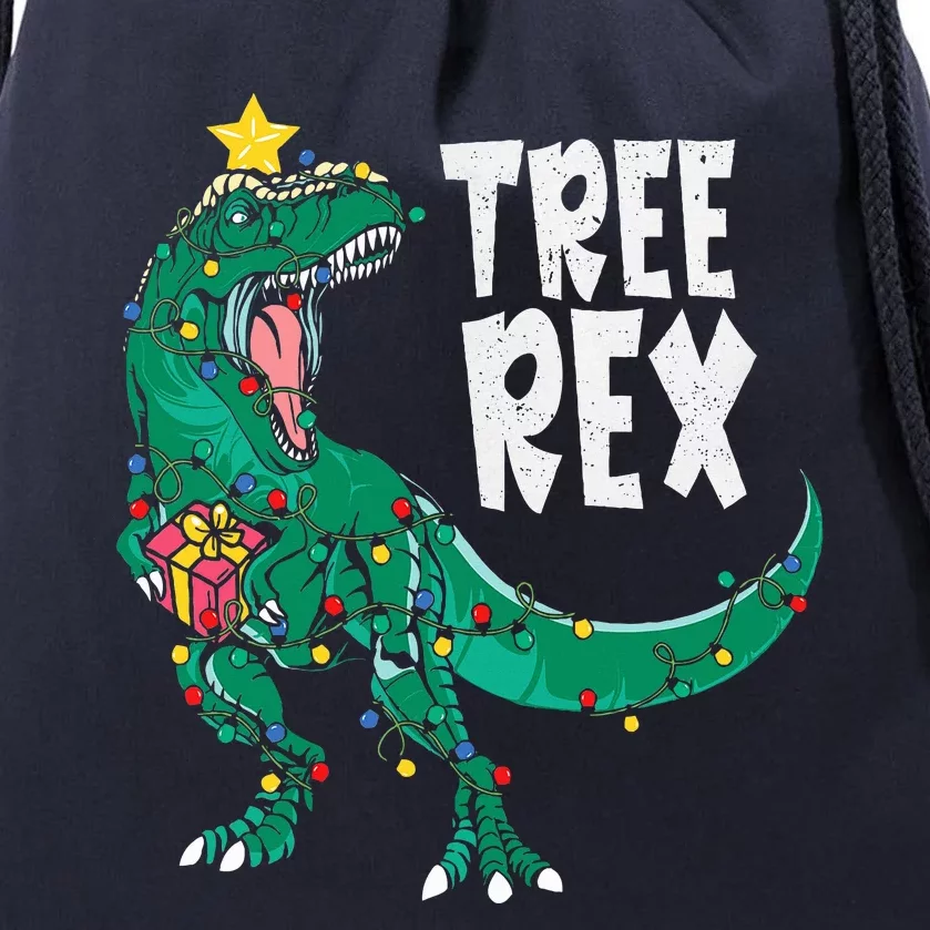 Dinosaur Christmas Tree Rex Pajamas Xmas Lights Drawstring Bag