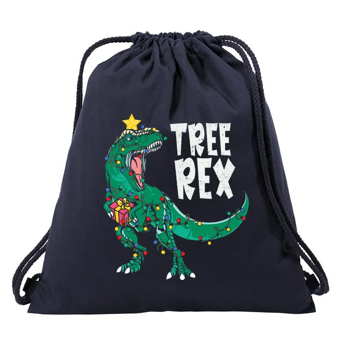 Dinosaur Christmas Tree Rex Pajamas Xmas Lights Drawstring Bag