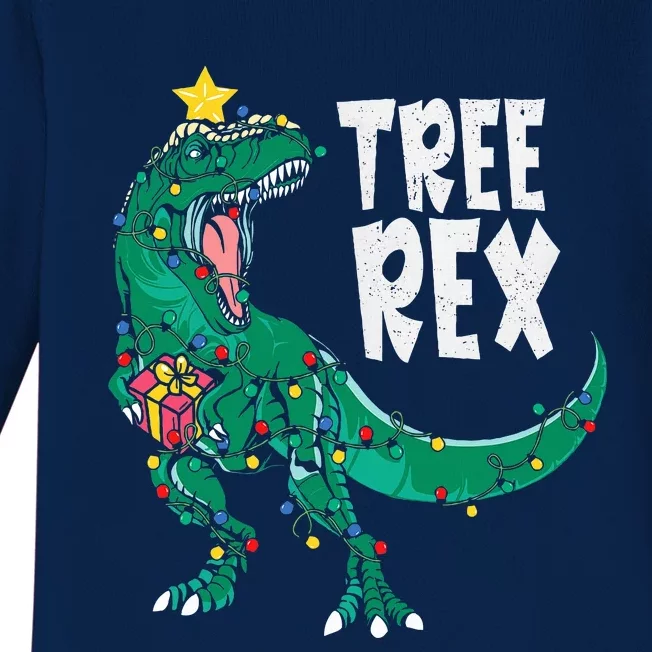 Dinosaur Christmas Tree Rex Pajamas Xmas Lights Baby Long Sleeve Bodysuit