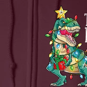 Dinosaur Christmas Tree Rex Pajamas Xmas Lights Full Zip Hoodie