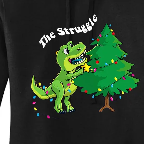 Dinosaur Christmas Tree Rex The Struggle Xmas Pajamas Women's Pullover Hoodie