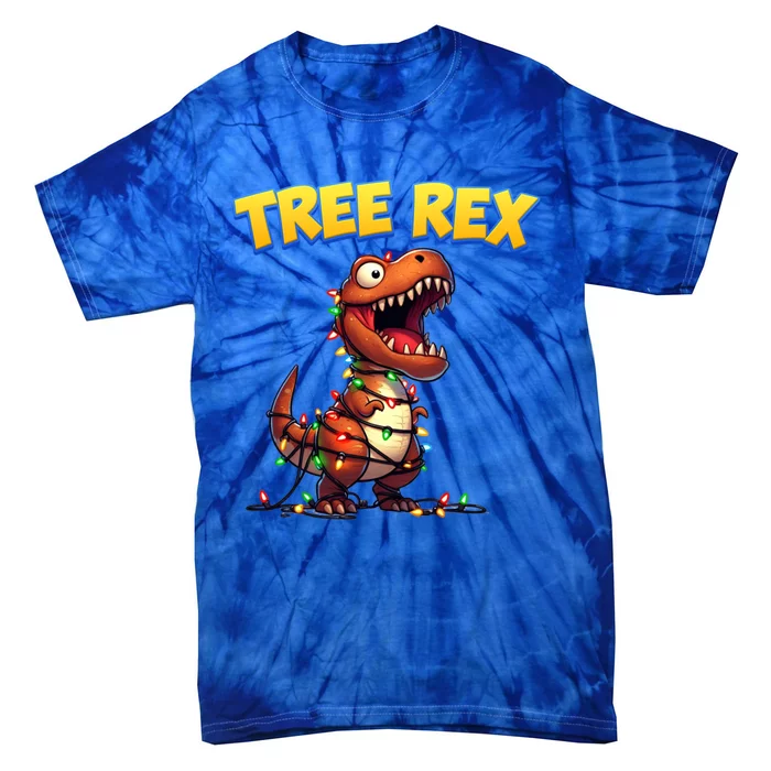 Dinosaur Christmas Tree Rex Cartoon Xmas Lights Gift Tie-Dye T-Shirt