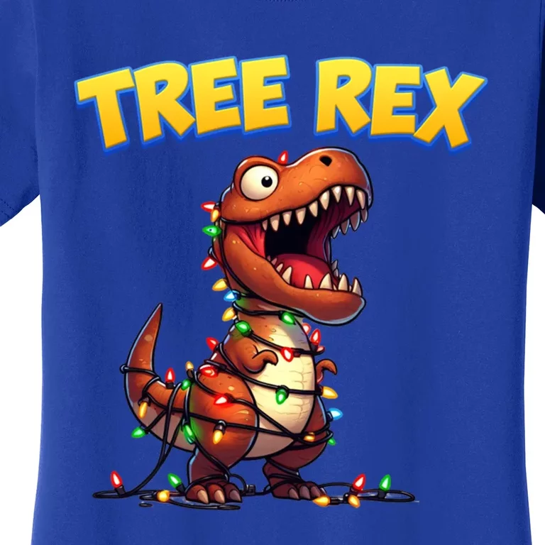 Dinosaur Christmas Tree Rex Cartoon Xmas Lights Gift Women's T-Shirt