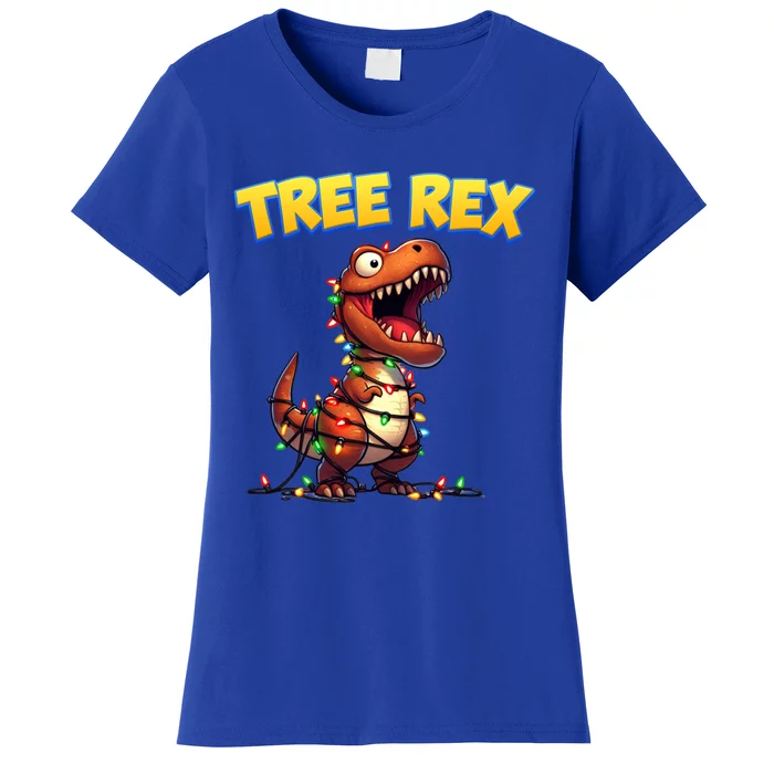 Dinosaur Christmas Tree Rex Cartoon Xmas Lights Gift Women's T-Shirt