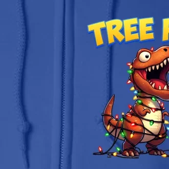 Dinosaur Christmas Tree Rex Cartoon Xmas Lights Gift Full Zip Hoodie