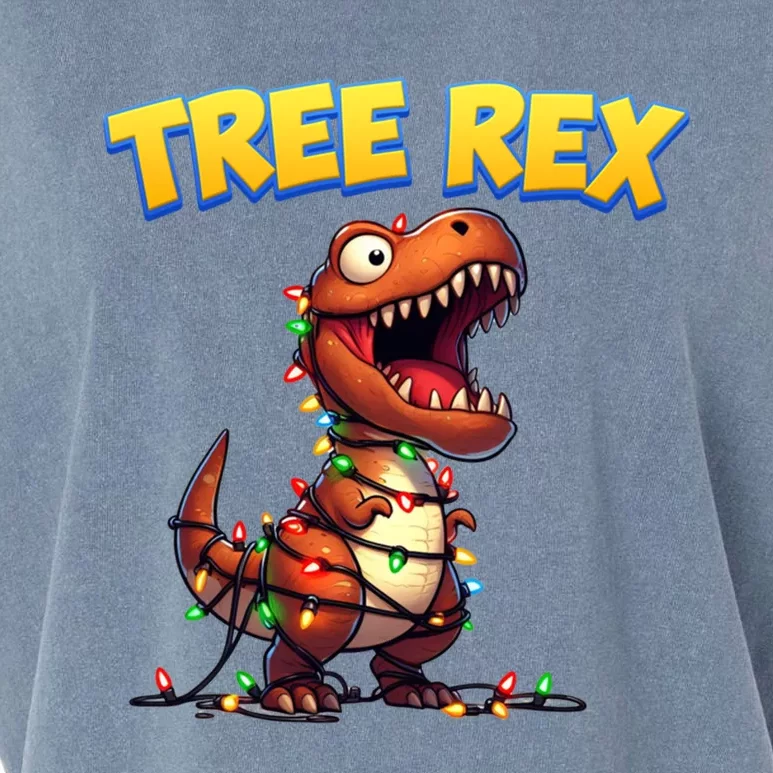 Dinosaur Christmas Tree Rex Cartoon Xmas Lights Gift Garment-Dyed Women's Muscle Tee