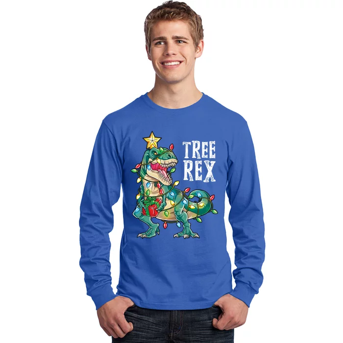 Dinosaur Christmas Tree Rex Pajamas Xmas Lights Meaningful Gift Long Sleeve Shirt