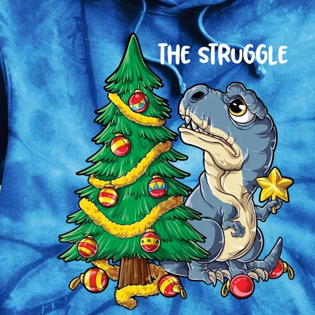 Dinosaur Christmas Tree Rex The Struggle Xmas Pajamas Gift Tie Dye Hoodie