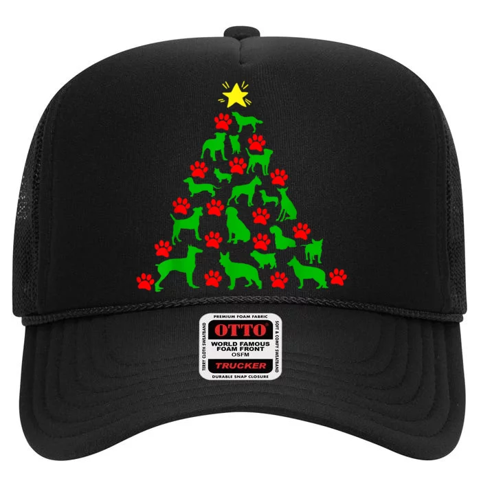 Dog Christmas Tree Dog Christmas High Crown Mesh Trucker Hat