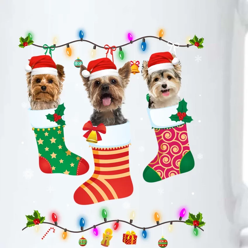 Dog Christmas Three Yorkshire Terrier Dog In Christmas Sock Gift Black Color Changing Mug