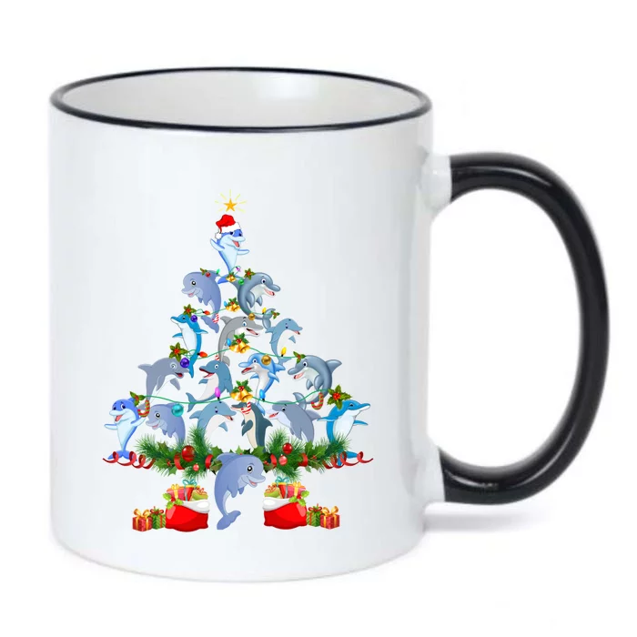 Dolphin Christmas Tree Xmas Lights Great Gift Dolphin Lover Gift Black Color Changing Mug