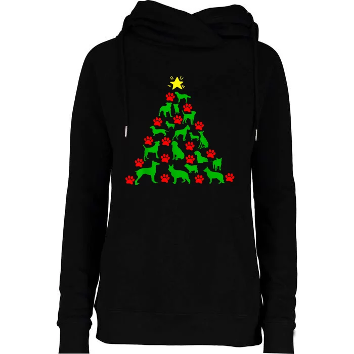 Dog Christmas Tree Dog Christmas Womens Funnel Neck Pullover Hood