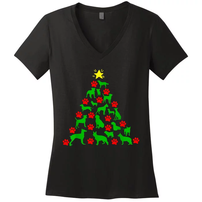 Dog Christmas Tree Dog Christmas Women's V-Neck T-Shirt