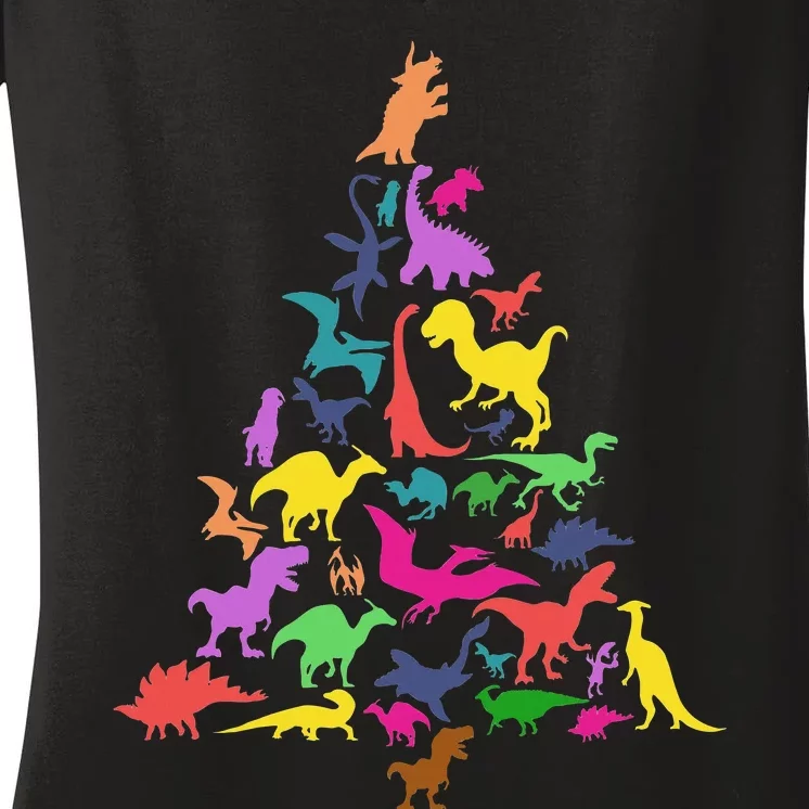 Dinosaur Christmas Tree TRex Idea Dino Xmas Outfit Women's V-Neck T-Shirt