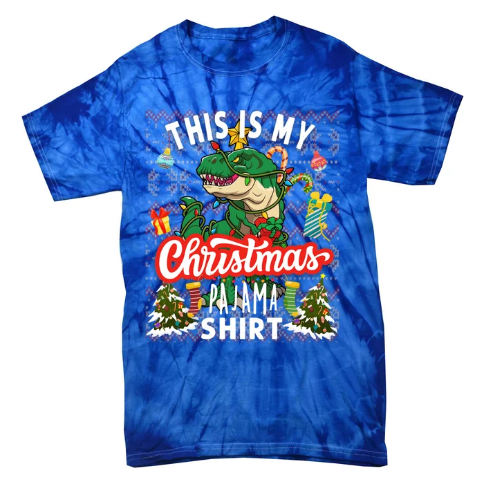 Dinosaur Christmas Tree Rex This Is My Christmas Pajama Gift Tie-Dye T-Shirt