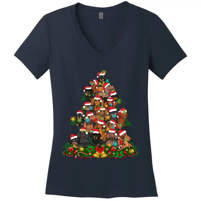 Dachshund Christmas Tree Women's V-Neck T-Shirt