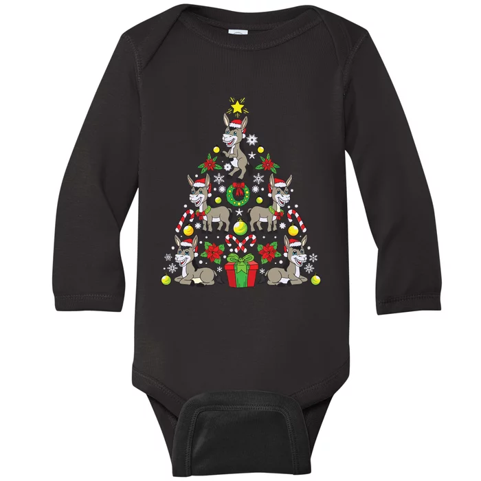 Donkey Christmas Tree Farmer Baby Long Sleeve Bodysuit