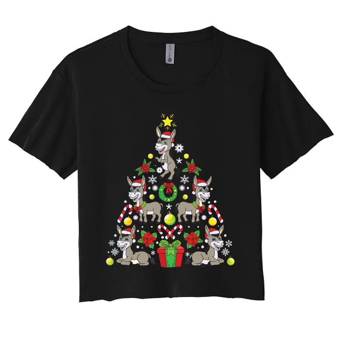 Donkey Christmas Tree Farmer Women's Crop Top Tee