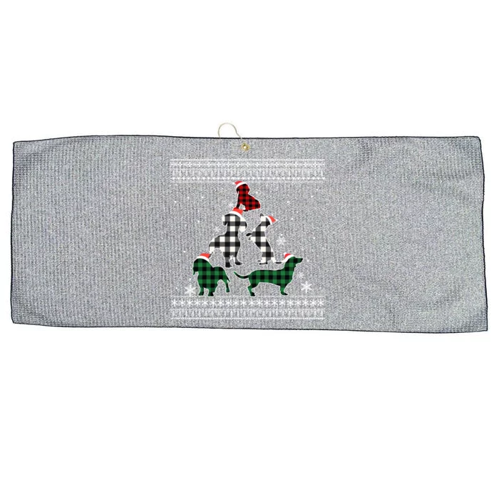 Dachshund Christmas Tree Ugly Buffalo Plaid Red White Green Gift Large Microfiber Waffle Golf Towel