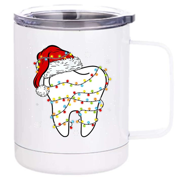 Dentist Christmas Teeth Santa Dental Hygiene Dental Life Front & Back 12oz Stainless Steel Tumbler Cup