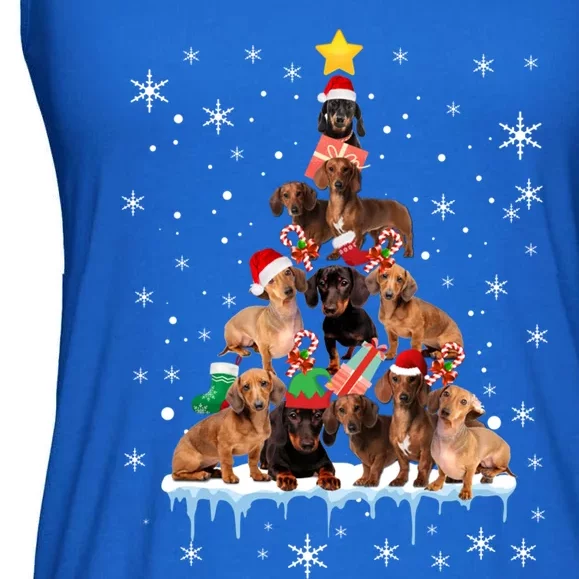 Dachshund Christmas Tree Funny Santa Reindeer Lover Gift Ladies Essential Flowy Tank