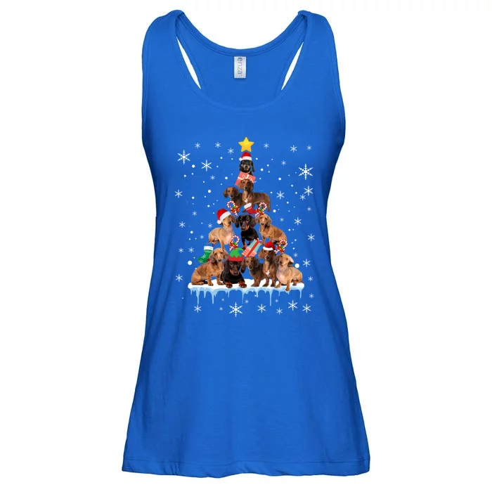 Dachshund Christmas Tree Funny Santa Reindeer Lover Gift Ladies Essential Flowy Tank