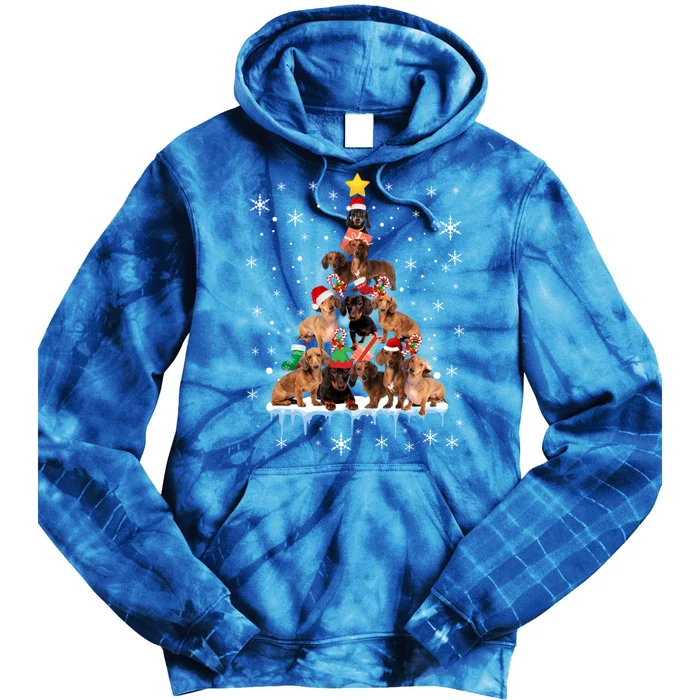 Dachshund Christmas Tree Funny Santa Reindeer Lover Gift Tie Dye Hoodie