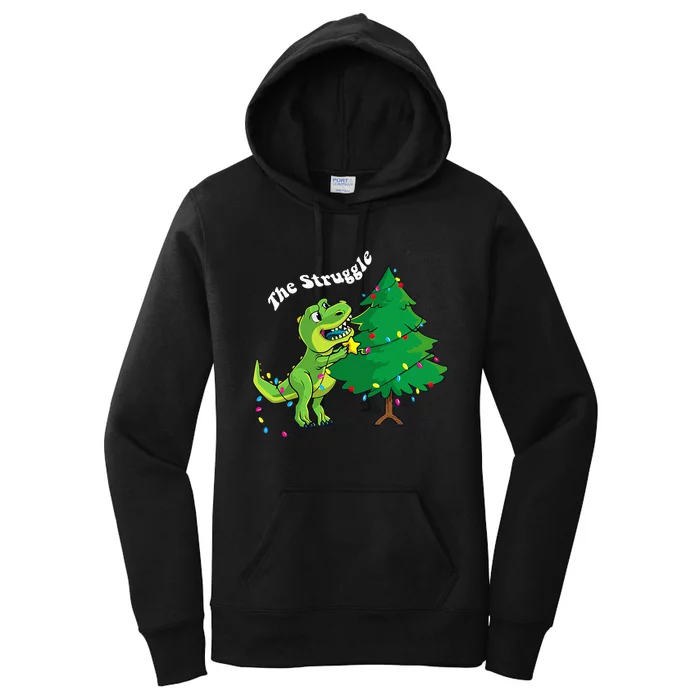 Dinosaur Christmas Tree Rex The Struggle Xmas Pajamas Women's Pullover Hoodie