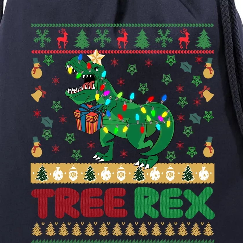 Dinosaur Christmas Tree Rex Ugly Xmas Sweater Cute Gift Drawstring Bag