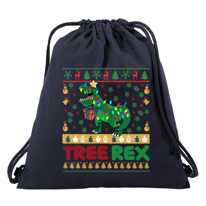 Dinosaur Christmas Tree Rex Ugly Xmas Sweater Cute Gift Drawstring Bag