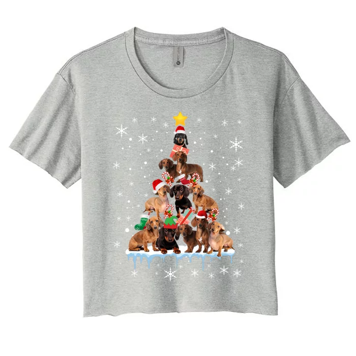 Dachshund Christmas Tree Funny Santa Reindeer Lover Meaningful Gift Women's Crop Top Tee