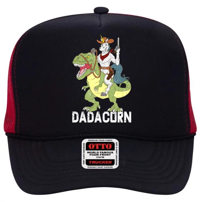 Dadacorn Cow Unicorn Dad Riding Dinosaur Trex Sheriff Gift High Crown Mesh Trucker Hat