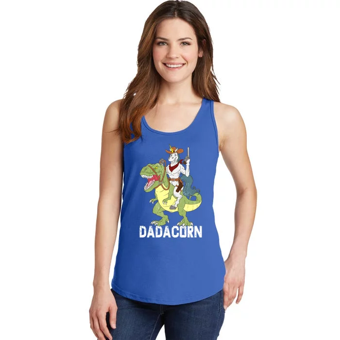 Dadacorn Cow Unicorn Dad Riding Dinosaur Trex Sheriff Gift Ladies Essential Tank