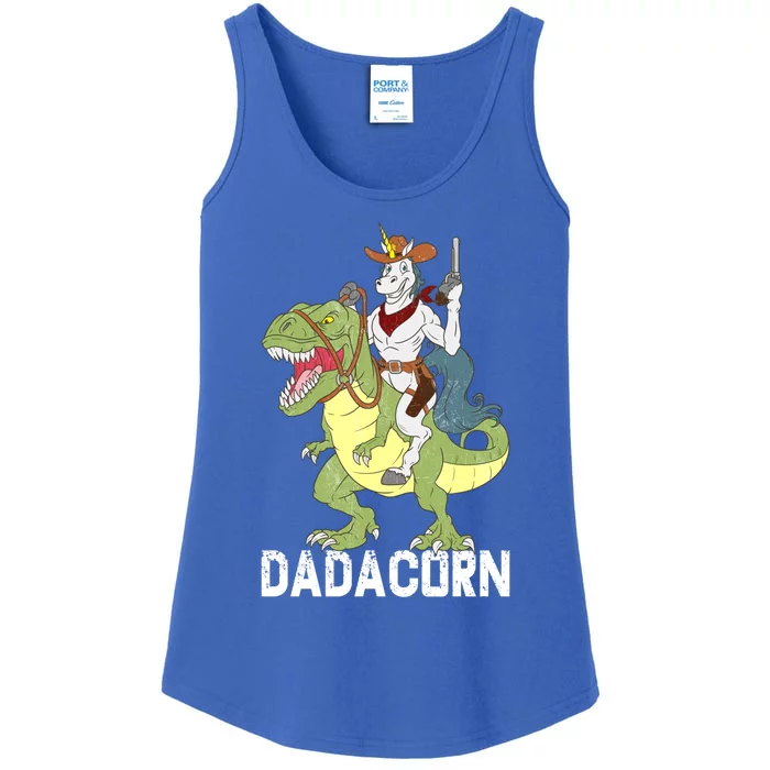 Dadacorn Cow Unicorn Dad Riding Dinosaur Trex Sheriff Gift Ladies Essential Tank