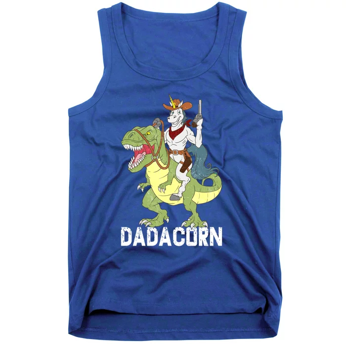 Dadacorn Cow Unicorn Dad Riding Dinosaur Trex Sheriff Gift Tank Top